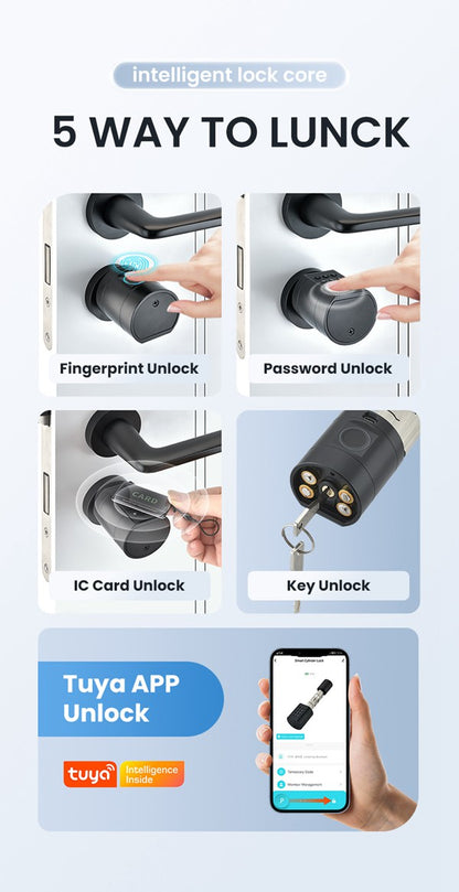 قفل أسطوانة ذكي قياسي أوروبي 714 مزود بتطبيق Tuya عبر البلوتوث / لوحة مفاتيح رقمية إلكترونية